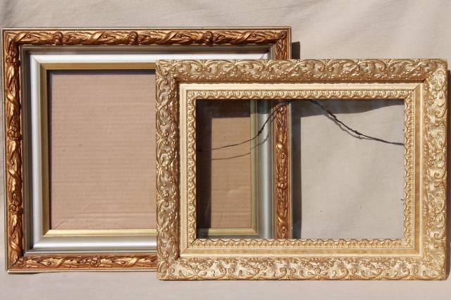 photo of vintage wood frames, deep picture frames, ornate gesso painted gold finish #1