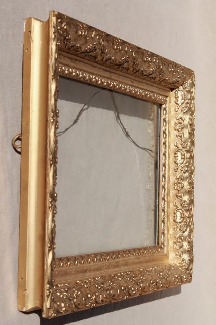 photo of vintage wood frames, deep picture frames, ornate gesso painted gold finish #4