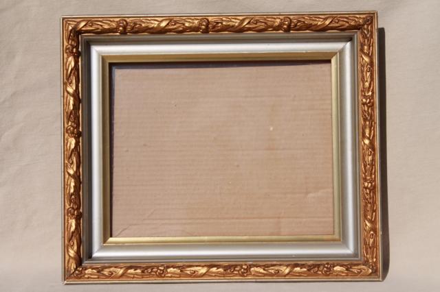 photo of vintage wood frames, deep picture frames, ornate gesso painted gold finish #7