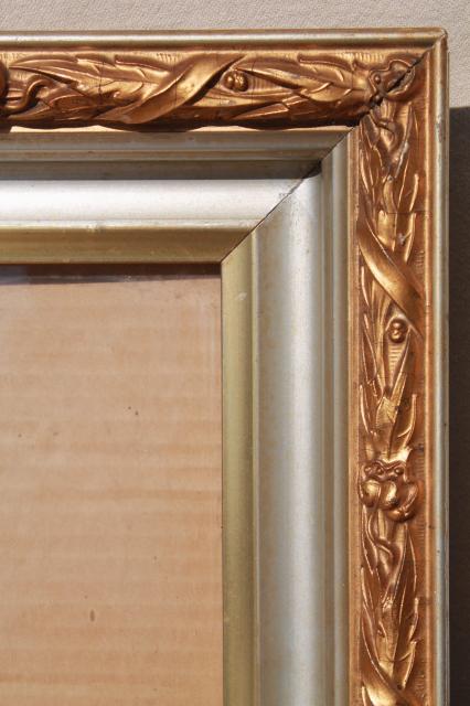 photo of vintage wood frames, deep picture frames, ornate gesso painted gold finish #8
