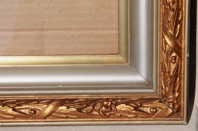photo of vintage wood frames, deep picture frames, ornate gesso painted gold finish #10