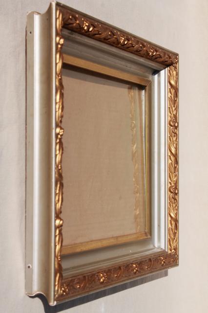 photo of vintage wood frames, deep picture frames, ornate gesso painted gold finish #11