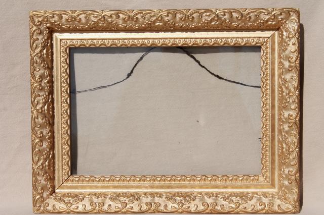 photo of vintage wood frames, deep picture frames, ornate gesso painted gold finish #13