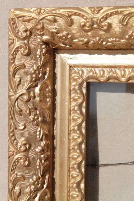 photo of vintage wood frames, deep picture frames, ornate gesso painted gold finish #14