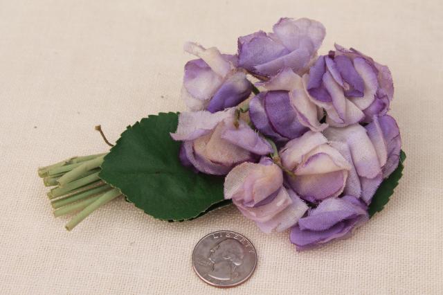 photo of vintage wood glove box of old corsage flowers, bunches of silk flowers  #6