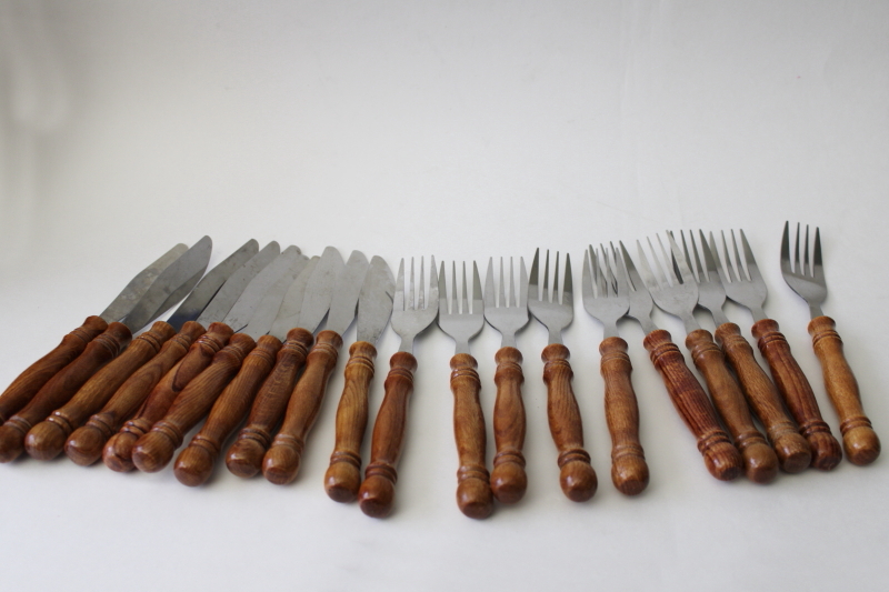 photo of vintage wood handled stainless flatware, primitive country cottage kitchen style #1