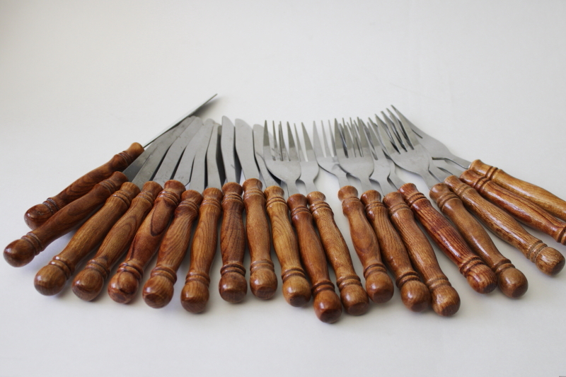 photo of vintage wood handled stainless flatware, primitive country cottage kitchen style #3