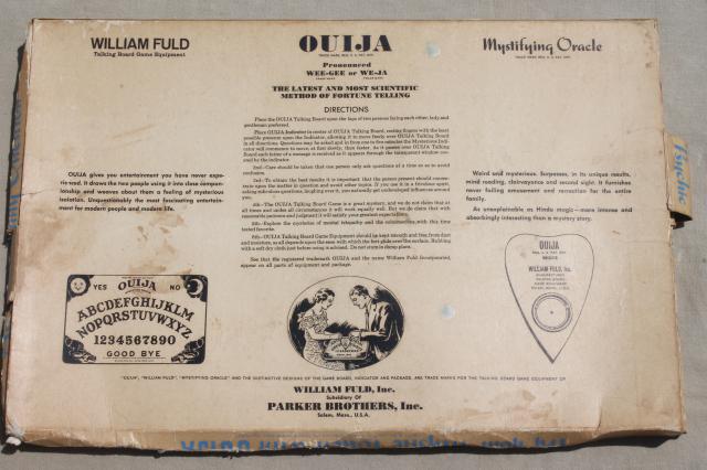 photo of vintage wood hardboard Ouija board & planchette w/ original William Fuld game box #2