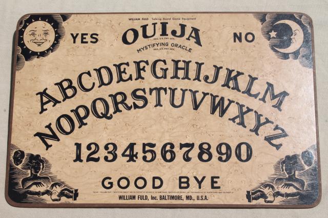 photo of vintage wood hardboard Ouija board & planchette w/ original William Fuld game box #5