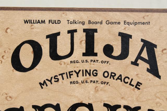 photo of vintage wood hardboard Ouija board & planchette w/ original William Fuld game box #8