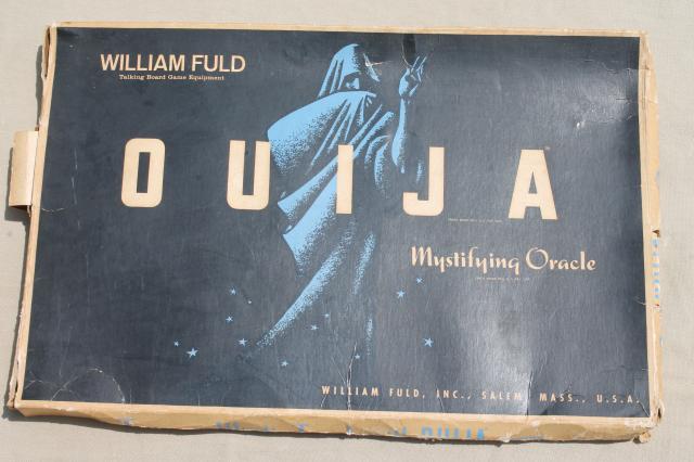 photo of vintage wood hardboard Ouija board & planchette w/ original William Fuld game box #12