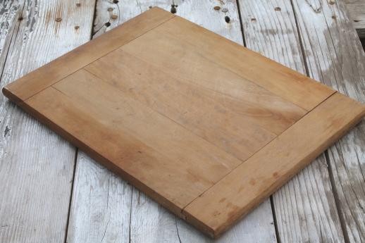 photo of vintage wood kitchen cutting board, big old wooden bread board #1