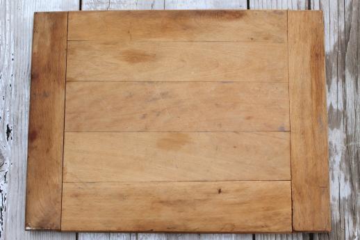 photo of vintage wood kitchen cutting board, big old wooden bread board #3