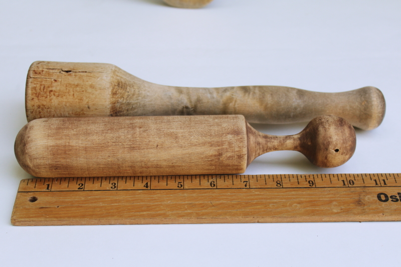 photo of vintage wood kitchen tools lot, primitive wooden masher, pestle, butter scoop, paddle spoon #5