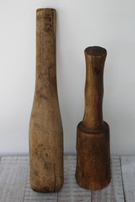 photo of vintage wood mashers, large pestles or crock tampers, rustic primitive kitchen tools #5