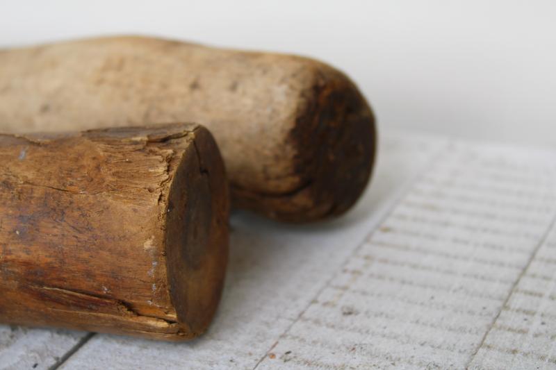 photo of vintage wood mashers, large pestles or crock tampers, rustic primitive kitchen tools #6