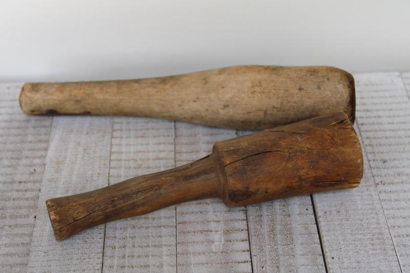 photo of vintage wood mashers, large pestles or crock tampers, rustic primitive kitchen tools #7