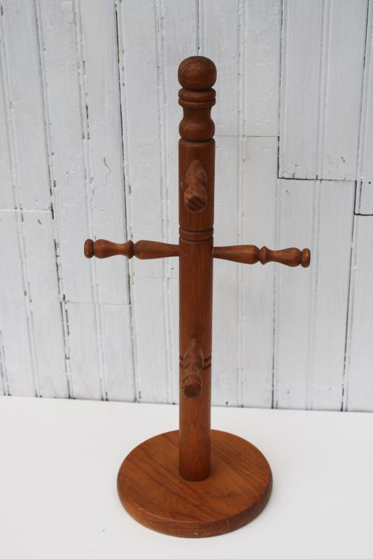 photo of vintage wood mug tree, counter top stand peg rack coffee cup storage & display #3