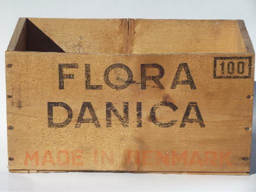 photo of vintage wood packing crate, Flora Danica - Denmark shipping box #2