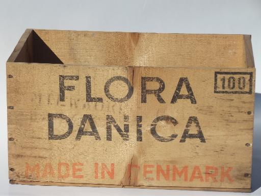 photo of vintage wood packing crate, Flora Danica - Denmark shipping box #4