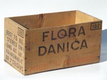 catalog photo of vintage wood packing crate, Flora Danica - Denmark shipping box