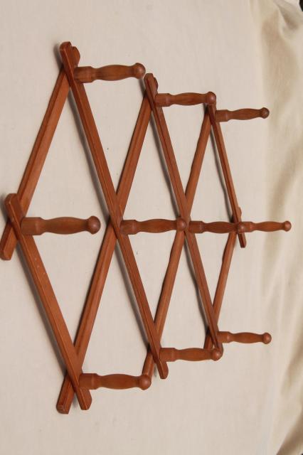 photo of vintage wood peg mug rack, accordion adjustable wall rack for coffee mugs or coat rack #2