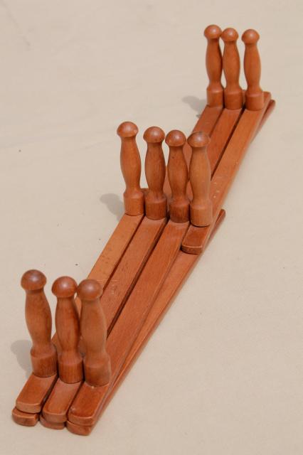 photo of vintage wood peg mug rack, accordion adjustable wall rack for coffee mugs or coat rack #3