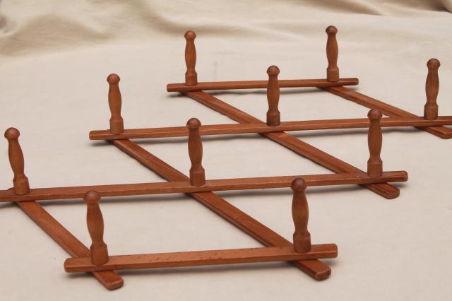 photo of vintage wood peg mug rack, accordion adjustable wall rack for coffee mugs or coat rack #6