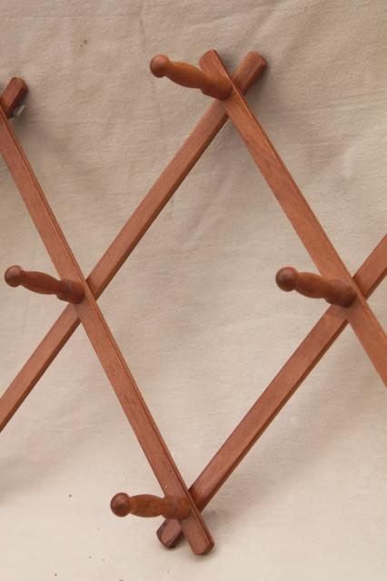 photo of vintage wood peg mug rack, accordion adjustable wall rack for coffee mugs or coat rack #7