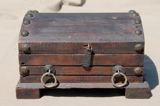 photo of vintage wood pirate treasure chest, rustic wooden trunk or jewelry box #2