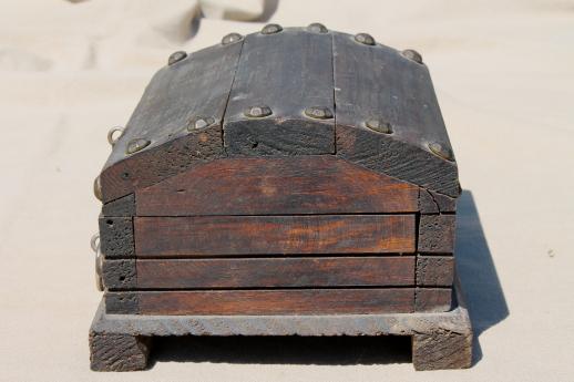 photo of vintage wood pirate treasure chest, rustic wooden trunk or jewelry box #3