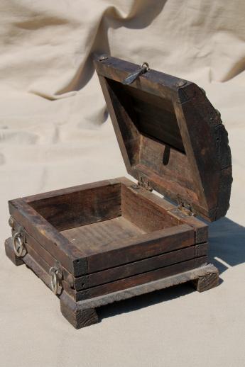 photo of vintage wood pirate treasure chest, rustic wooden trunk or jewelry box #4