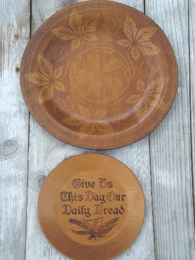 photo of vintage wood plates, daily bread plate & maple leaf serving tray #1