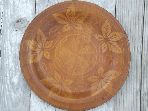 photo of vintage wood plates, daily bread plate & maple leaf serving tray #7