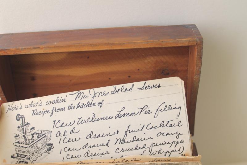 photo of vintage wood recipe box full of old recipes 40s 50s 60s, some hand written cards #3