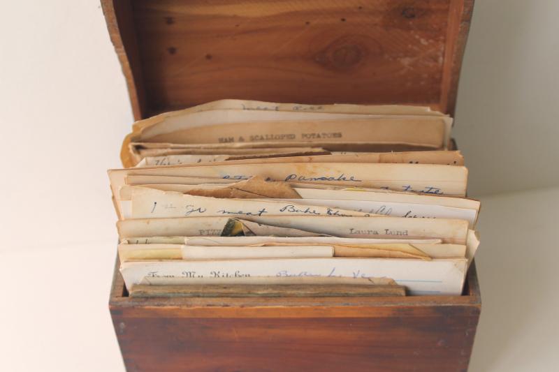 photo of vintage wood recipe box full of old recipes 40s 50s 60s, some hand written cards #5