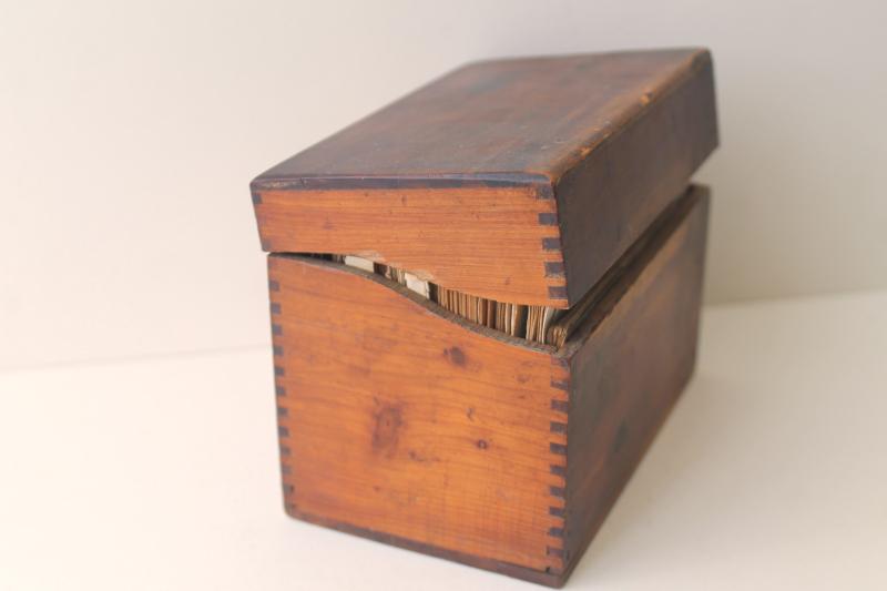 photo of vintage wood recipe box full of old recipes 40s 50s 60s, some hand written cards #7