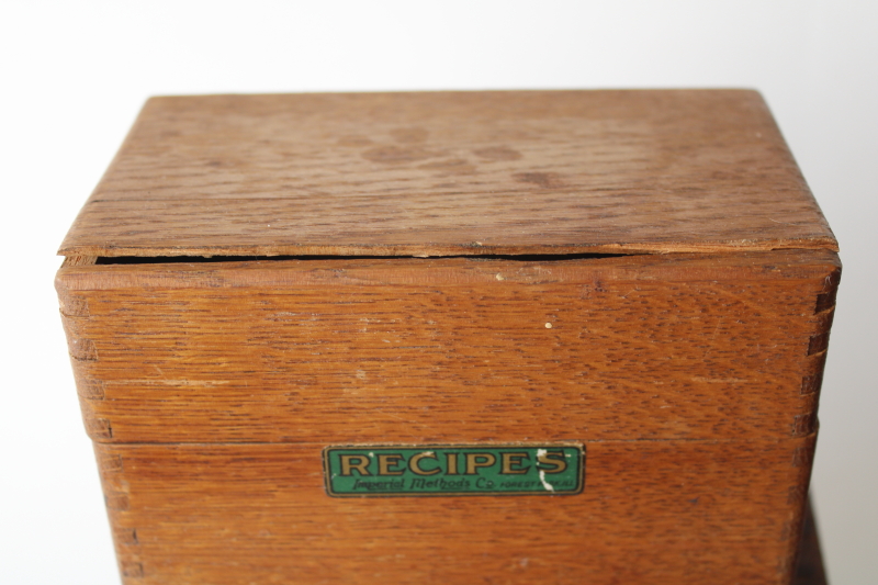 photo of vintage wood recipe card boxes from farmhouse kitchen, worn old fingerjointed boxes  #4