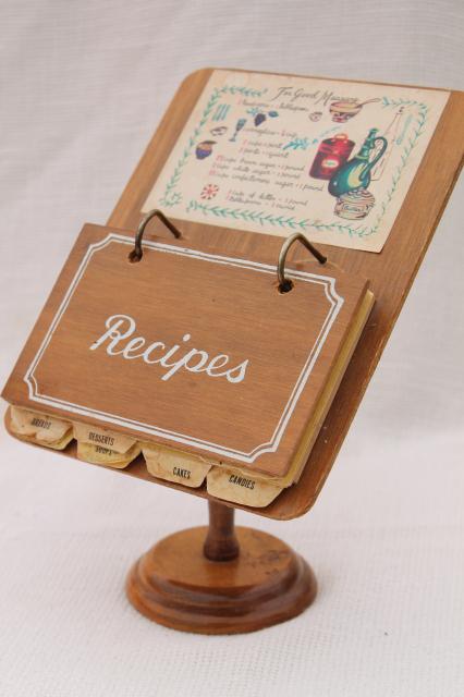 photo of vintage wood recipe stand w/ recipe cards, fun retro kitchen 'cook book'! #1