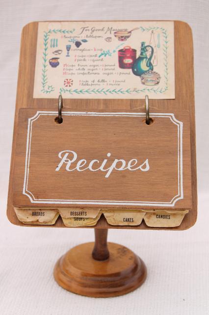 photo of vintage wood recipe stand w/ recipe cards, fun retro kitchen 'cook book'! #3