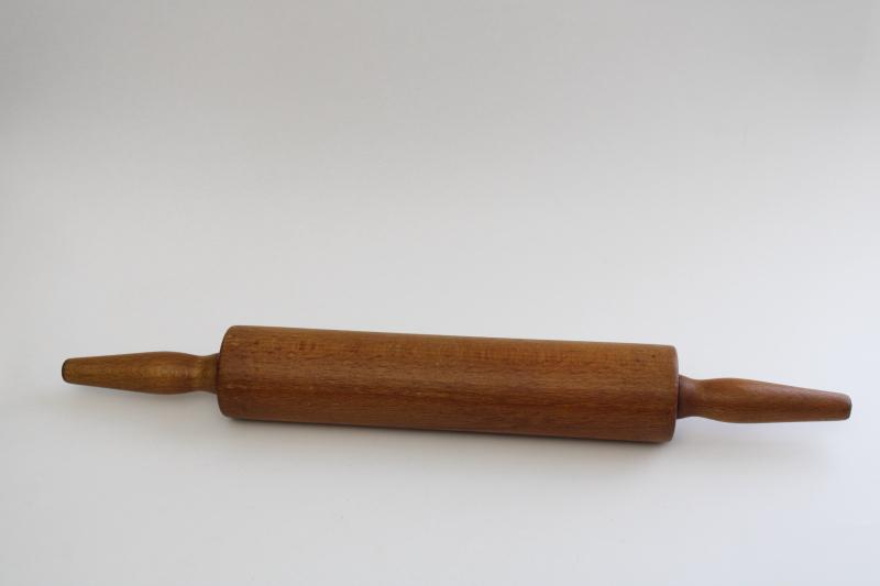 photo of vintage wood rolling pin, mid-century kitchen utensil hardwood rolling pin #1