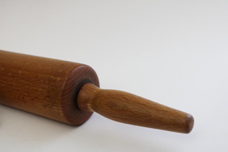 photo of vintage wood rolling pin, mid-century kitchen utensil hardwood rolling pin #3