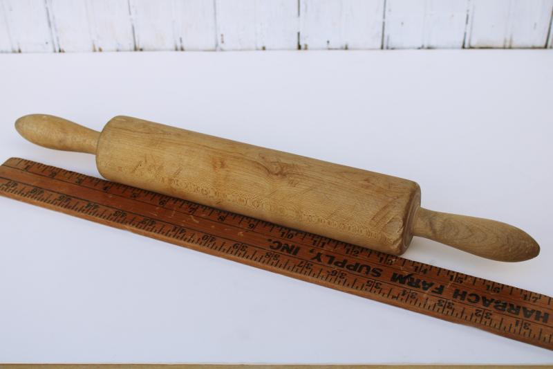 photo of vintage wood rolling pin, rustic farmhouse kitchen primitive, turned from a single piece of wood #1