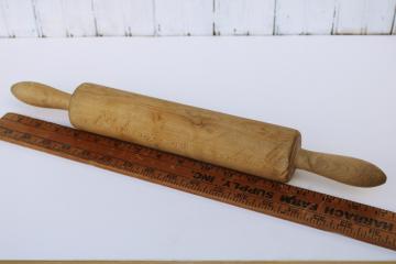 catalog photo of vintage wood rolling pin, rustic farmhouse kitchen primitive, turned from a single piece of wood