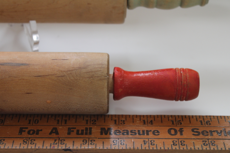 photo of vintage wood rolling pins w/ red & jade green painted wood handles, rolling pin collection #3