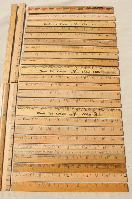 photo of vintage wood ruler lot, 20+ old wooden measuring rulers #1