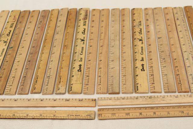 photo of vintage wood ruler lot, 20+ old wooden measuring rulers #5