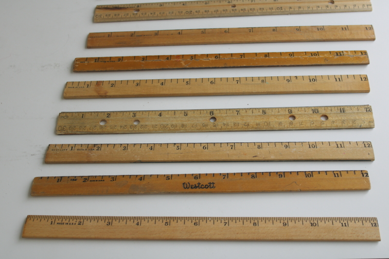 photo of vintage wood rulers collection, worn used old school rulers  #2