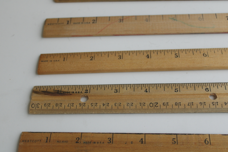 photo of vintage wood rulers collection, worn used old school rulers  #4