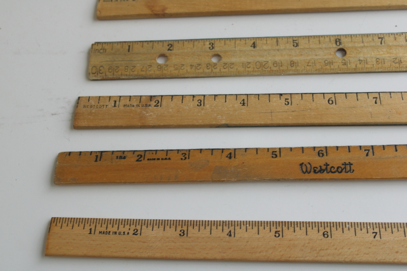 photo of vintage wood rulers collection, worn used old school rulers  #5